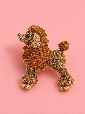 Amber Poodle Dog Crystal Brooch